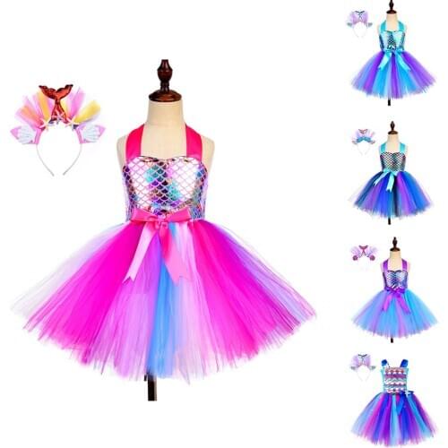 Sequin Princess Dress Girl Little Mermaid Scales Party Dresses Toddler Kids Birthday Costume Baby Girl Dress Childrens Clothing