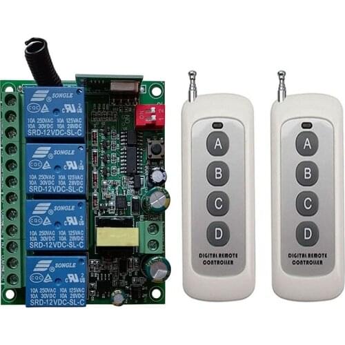 500m rf Remote Control AC 220V 10A 4CH Relay Receiver Large Range for universal garage/Curtain/Light/door/Signal transmission