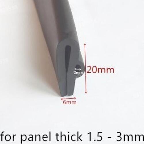 Rubber Sealing U Strip 20x6x20mm for 1.5 - 3mm thick Glass Metal Car Wood Panel Board Edge Encloser Shield Black