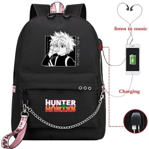 USB Charging Backpack Grils Anime School Bags Hunter X Hunter Bagpack HxH Schoolbag Harajuku Large Laptop Bookbag Men Women Bags