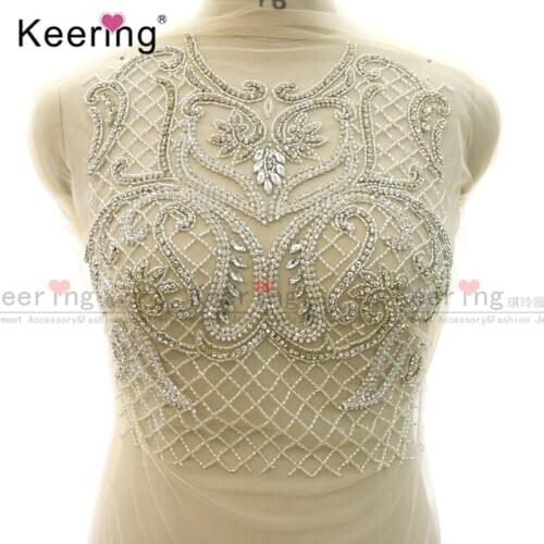 Hot Sale Silver Rhinestone Fabric Bodice Applique For Wedding Panel WDP-337