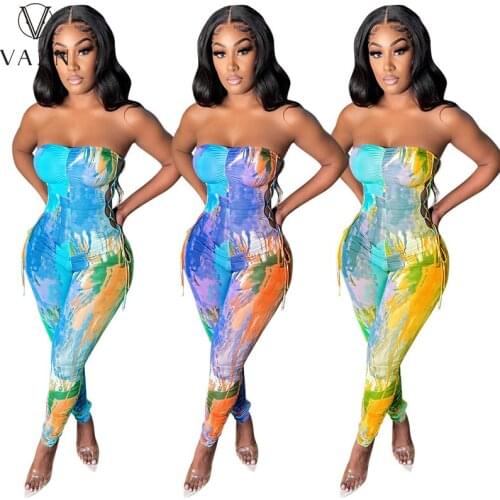 VAZN 2021 Top Quality Sexy Young Cross Bandage Top Strapless Sleeveless Europe And America Skinny Joker Women Pencil Jumpsuits