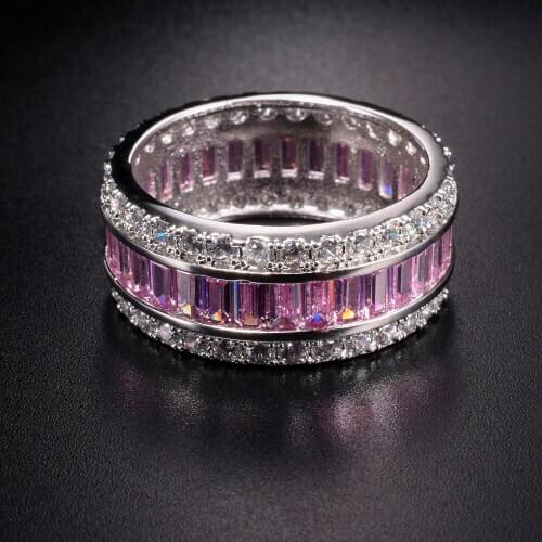 Eternal Pink SAPPHIRE RUBY PERIDOT KUNZITE TOPAZ 925 Sterling Silver Engagement Wedding Rings for Women Men size 5 6 7 8 9 10