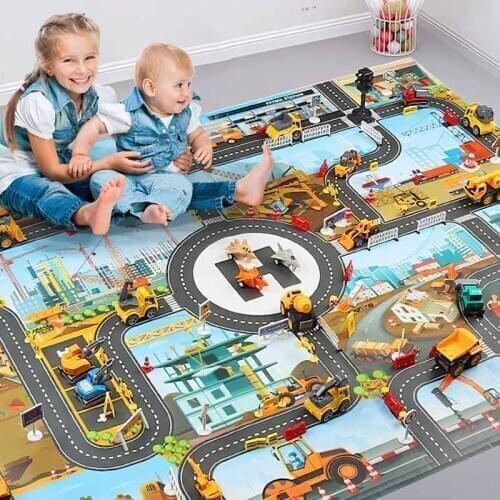 Waterproof Parking Lot Kids Map Playmat Construction Site Rug Educational Child City Traffic Parking Lot Car Park Play Mat Toys