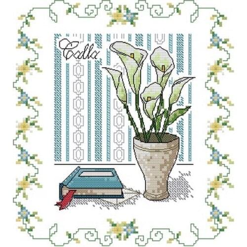 High Quality Lovely Counted Cross Stitch Kit Calla Lily Lilies and Book Flower Vase