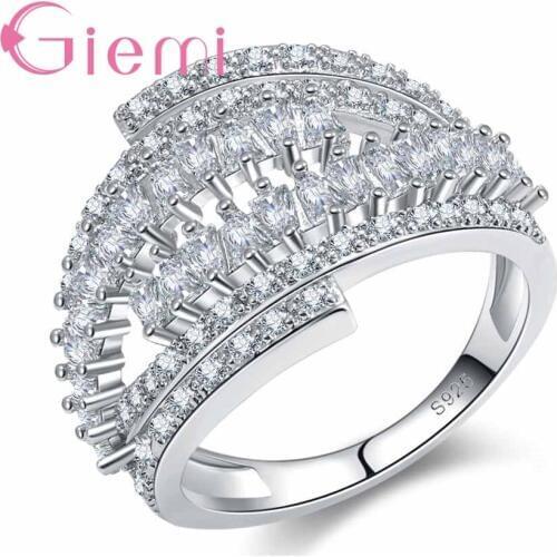 Factory Price Real Silver Women Luxury Hollow Ring Micro Inlaid Full White Rhinestone Finger Bijoux for Wedding