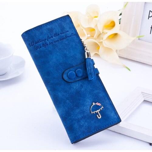 Women Wallet Tassel Long Leather Wallets Lady Blue Zipper Purse Hasp with Umbrella Card Holder Coin Money Bag Clutch Carteira