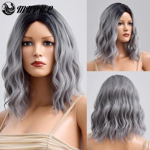 Womens Daily Grey Natural Ombre Hair Synthetic Bob Wigs For White Black Women Heat Resistant Fiber Cosplay Wig