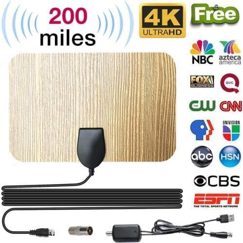 200 Mile Digital TV Antena Wood Grain Indoor TV Antenna with Amplifier Signal Booster HDTV DVB-T TV UHF VHF DTV Antennas Aerial
