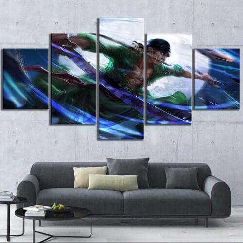 5 Pieces One Piece Roronoa Zoro Wall Art Poster Canvas Printed Painting Modular Pictures Living Room Home Decor