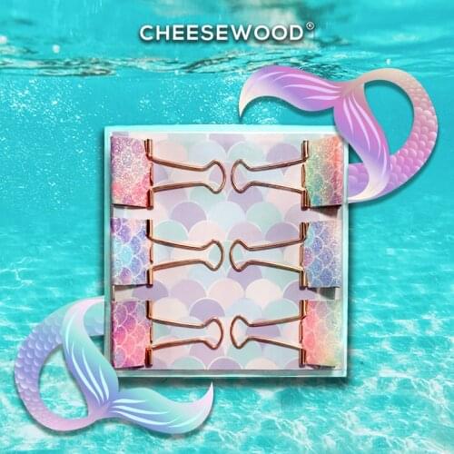 6pcs/set Mermaids Metal Binder Clip Student Test Paper Planner Clip Bill Collection Office Scholl Stationery Supplies Bling Pink