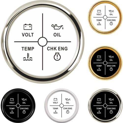 52mm Alarm Gauge Meter 9-32V Volt/Oil/Water Temp/Check Engine Indicator 4 LED Alarm Indicator Gauge fit Car Boat With Backlight