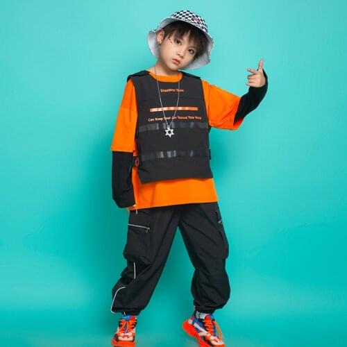 Children 3 Sets Vest T-shirt Casual Pant Boys Girls Kids Streetwear Hip Hop Stage Dance Show Clothing Tracksuit Tees Trousers