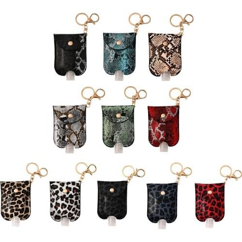 1 PC PU & Plastic Snake Skin Hand Sanitizer 30ml Empty Bottle Wash Hand Keychain Keyring Silver Color Rectangle Print 10cm x 7cm