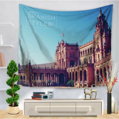 Home Decorative Wall Hanging Carpet Tapestry Rectangle Bedspread Spain City Scenic Pattern GT1155