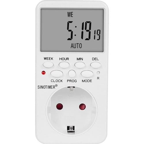SINOTIMER TM519 Electronic Digital Timer Switch Kitchen Timer Socket 230v 120v 7 Day 12/24 Hours Programmable Timing Socket