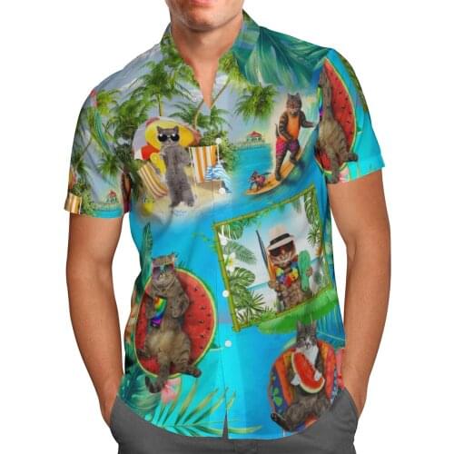 Surfriding 3D Beach Hawaiian 2021 Summer Blue Shirt Short Sleeve Shirt Streetwear Oversized 5XL Camisa Social Chemise Homme
