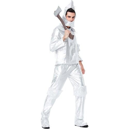 Halloween Costumes Wizard of Oz The Tin Man Man Cosplay Waterproof Clothes with Headgear Shoe Covers Silvery Hickory Costume