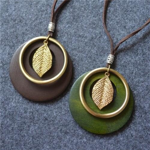 Round Necklace Women Jewelry Sweater Chain Bohemian Necklace Clothes Accessories Wood Necklace Collier Femme