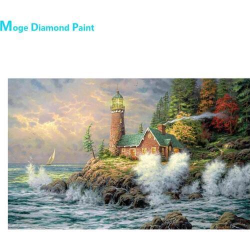 Lighthouse Coast Scenic Diamond Painting Cross Stitch Full Round New DIY 5D Home Decorative Architectural Mosaic Embroidery