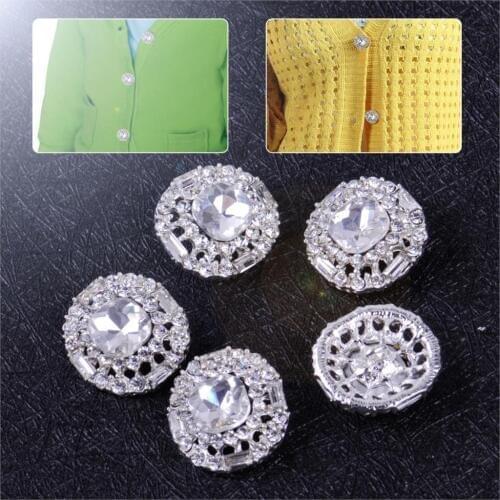 Fashion 5 x 23mm Diamante Silver Rhinestone Crystal Round Shank Buttons Sewing Craft Embellishment