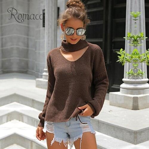 Fashion Knitted Sweater Women Winter Solid Color Hollow Out Half Collar Long Lantern Sleeve Lace Up Pullover Casual Knitwear Top