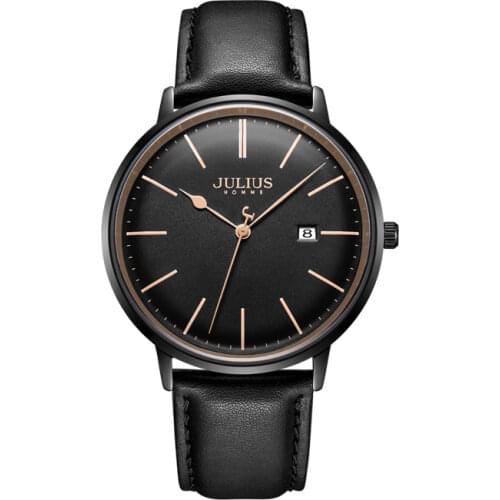 Auto Date Mens Watch Hours Japan Mov't Clock Business Bracelet Stainless Steel Leather Boys Birthday Father Gift Julius Box