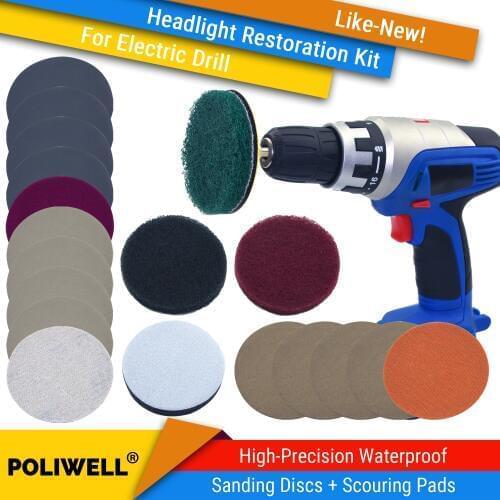 Car Headlights DIY Polishing Kit Cloudy Lights Taillights Fog Lights Polishing Auto Headlight Restoration Kit for Electric Drill