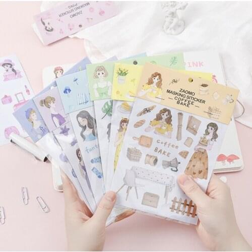 Lovely girl masking paper sticker diy decoration sticker for album scrapbooking stationery sticker gift for kids
