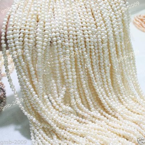 Genuine Natural 5-6mm White Freshwater Pearl Roundle Nugget loose Beads 14"