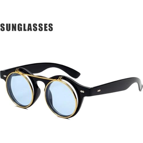 Retro Flip Round Frame Sunglasses Trendy Rice Nail Style Men And Women Personality Universal Glasses Oculos Dsol Redondo