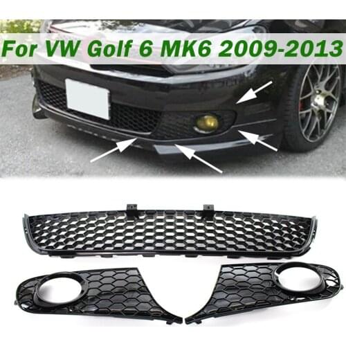Front Bumper Grille Mesh Grill Fog Light Cover Three-piece Suit For VW Golf 6 MK6 Non-GTI 2009 2010 2011 2012 2013