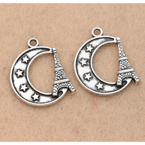 KJjewel Moon Star Eiffel Tower Charm Pendant Tibetan Silver Plated Jewelry DIY Making Accessories Handmade 22x18mm