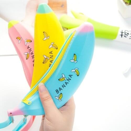Portable Cute Coin Purse Banana Pencil Case Silicone Purse Childrens Purses For Kids Yellow Pen bag For Women Wallet pouch