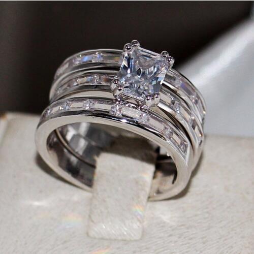 Size 5-11 Luxury Fashion Jewelry 10KT White Gold Filled Princess Cut Clear 5A Cubic Zirconia Party Enternity Women Wedding Ring