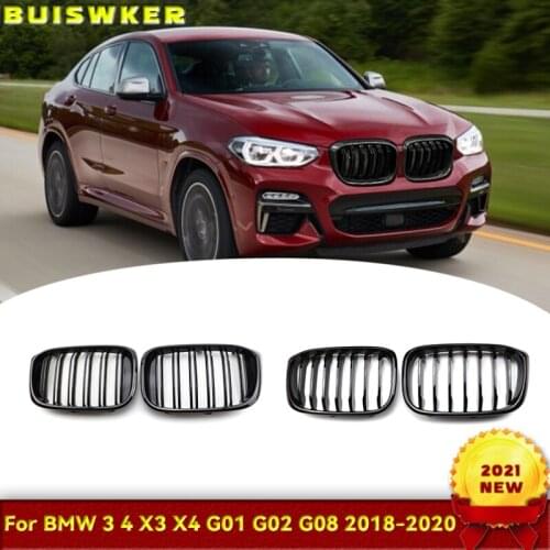 2Pcs Car Front Hood Kidney Grille Grill Mesh Glossy Black Racing Grills For-BMW X3 G01 X4 G02 2018 2019 2020