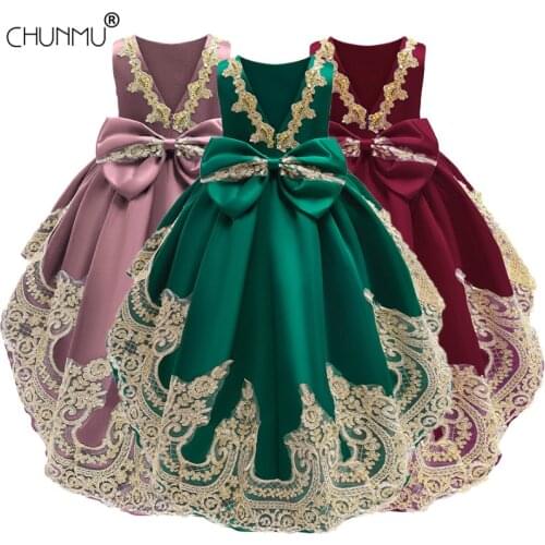 Baby Girls Christmas Dress Princess Birthday Party Clothing Lace Bow Formal First Communion Wedding Girls Dress Kids Vestidos