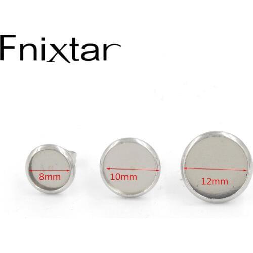 Fnixtar Polished Stainless Steel Ear Stud Earrings Cabochon Cameo Setting Blank Base Setting Inner Dia 8/10/12mm 100Piece/lot