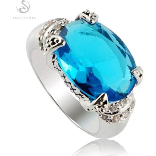SHUNXUNZE Engagement Wedding rings Jewelry & Accessories for women alliance Blue Cubic Zirconia Rhodium Plated R314 size 6 7 9