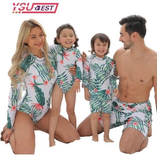 2021 Women Girls Swimsuit One Piece Swimwear Family Outfits Matching Swim Pants Shorts For Kids Boys Men Beachwear Bathing Suits