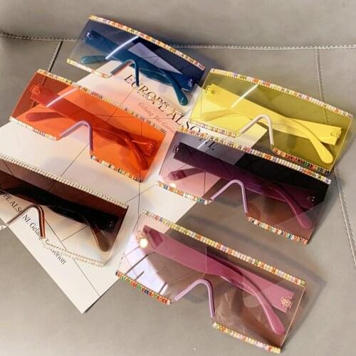 Fashion Oversized Rimless Sunglasses Women Big Frame Color Rhinestone Rectangle Sun glasses Luxury Design Square Eyeglasses