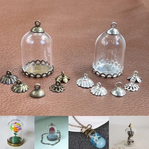 25x18mm Hollow tube glass jar with setting lace base beads cap set glass vials pendant glass bottle jewelry findings home decor