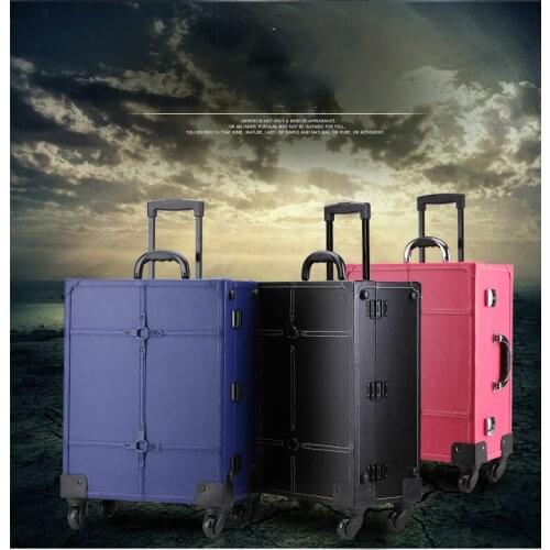 Three Colors Large Capacity Beauty Bag Trolley Makeup Case With Light Professional Cosmetic Box With wheels 40x22x50cm
