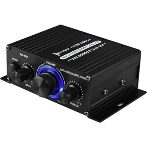 12V Mini Audio Power Car Amplifier Digital Audio Receiver AMP Dual Channel 20W+20W Bass Treble Volume Control for Home