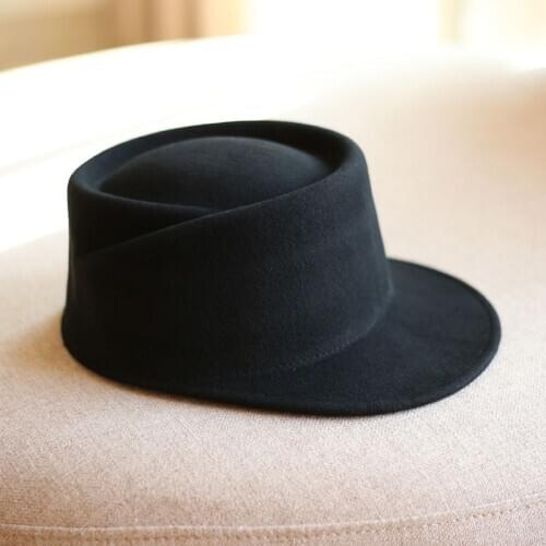 VRIGINER New Wool Winter Autumn Cap Vintage Simple Solid Color Lady Men Fedoras Wool Felt Square Fedoras Equestrian Hats