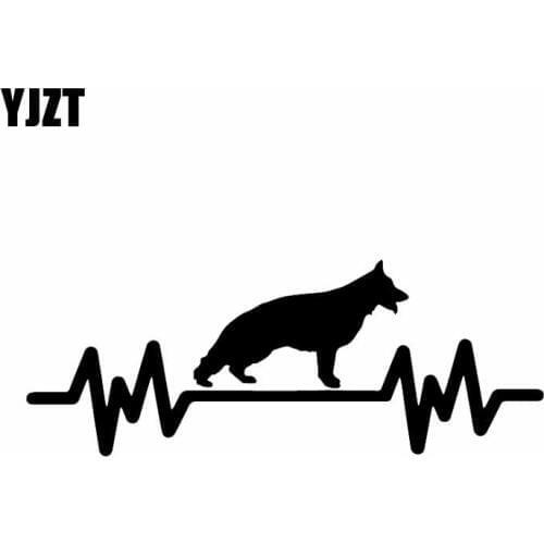 YJZT 17.3X6.6CM German Shepherd Heart Beats For Lifeline Vinyl Dog Breed Decal Car Sticker Black/Silver C24-1544
