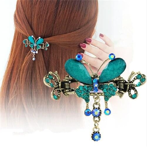 New Retro Hair Clips For Women Rhinestone Bowknot Hair Pins Spring Clip Head Back Holder Headwear Hair Accessories
