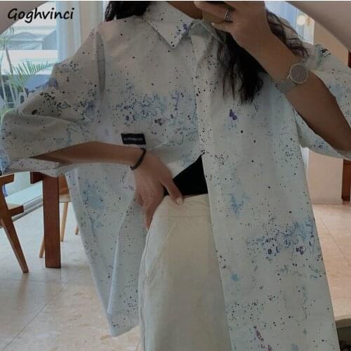 Mid-length Shirts Women Printing Summer Teens Cool Street BF Style Loose Unisex Couple Casual Trendy Popular Harajuku Blusas Ins