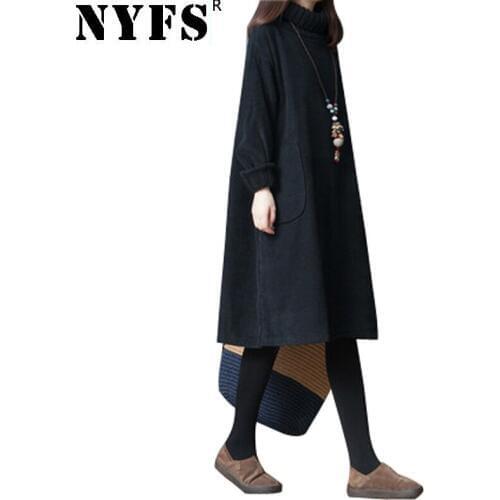 NYFS 2020 New Autumn Winter Women dress loose Fashion solid Cotton thick Women Dress Vestidos Robe