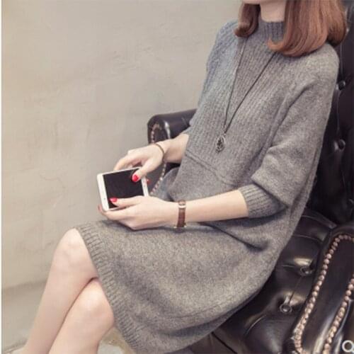 Women Autumn Winter Sweater Dress Loose Thicken Women Pullovers Sweater Dress Vestidos Female Knit Dresss